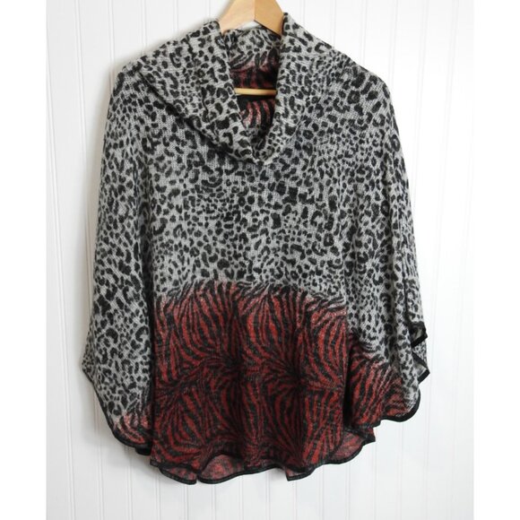 Alberto Makali Sweaters - Alberto Makali Cowneck Poncho Animal Leopard Zebra Print Black Red Sz 2X